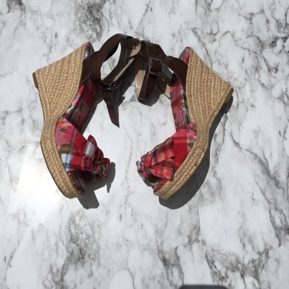 Marc Fisher | red plaid wedge sandals espadrilles - Picture 4 of 7